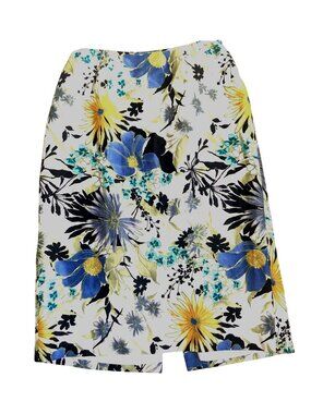 Talbots Woman Floral Print Linen Skirt Size 18W White/ multi floral fully Lined